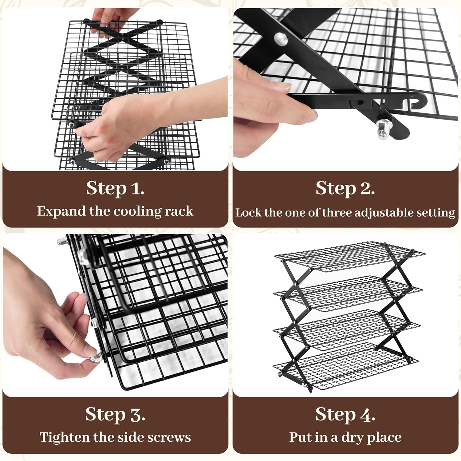 🍪 3/4-Tier Collapsible Cooling Rack – Expand to Bake, Collapse to Save Space!