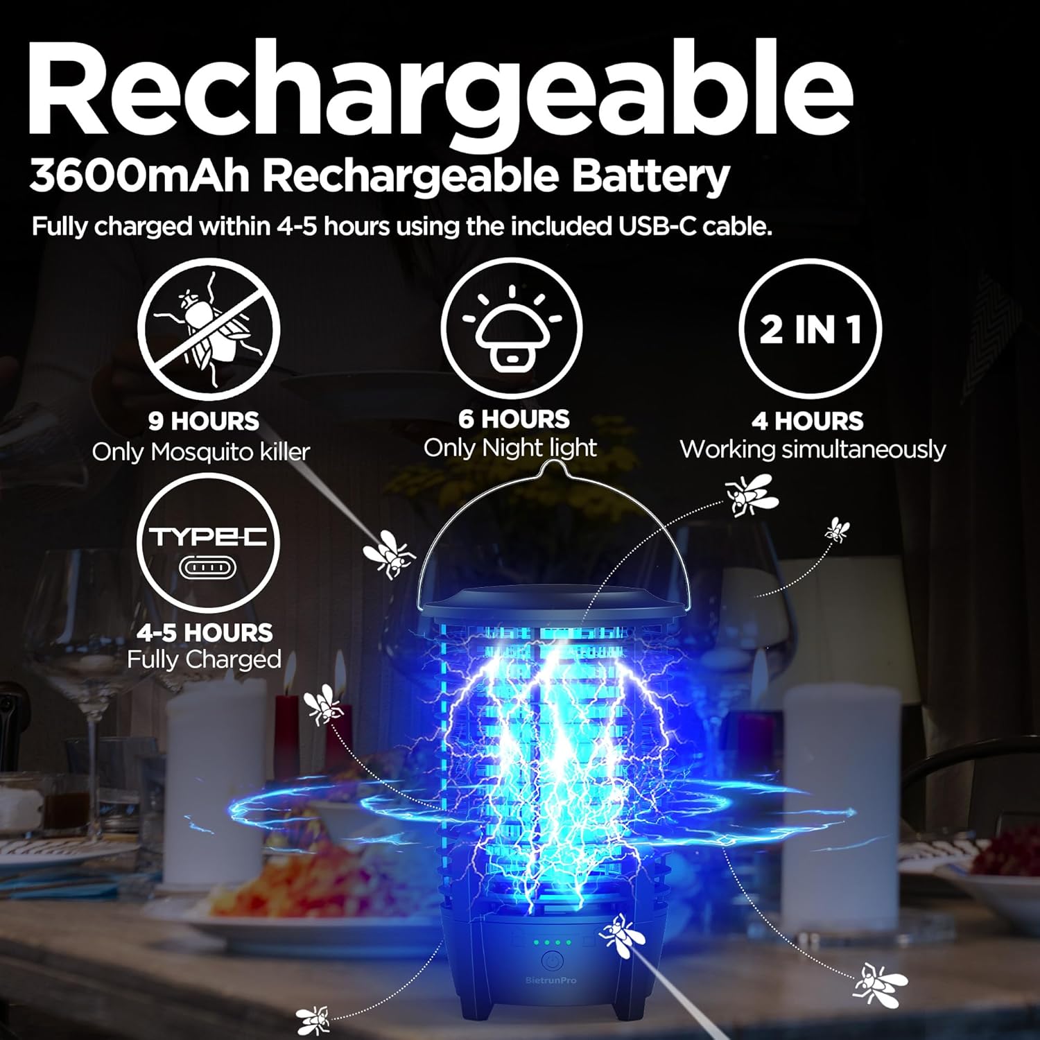 Portable Rechargeable Insect Trap with LED Light