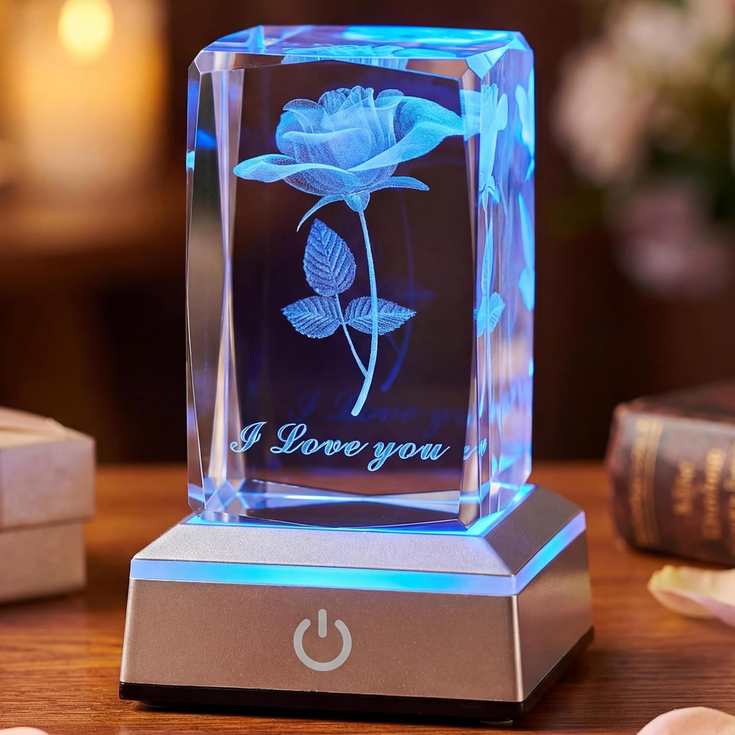 3D Rose Crystal Lamp LED Multicolor NightLight Up