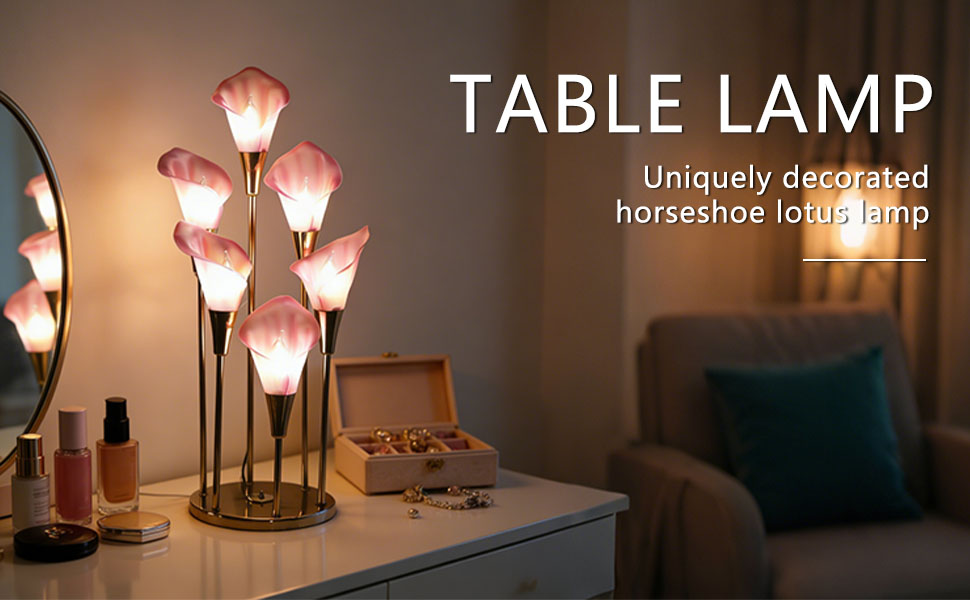 Vintage 60s 70s Regency Pink Calla Lily 6-Bulb Brass Table Lamp