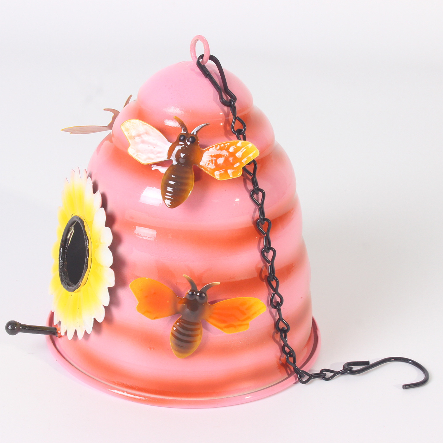 Metal Honeycomb Birdhouse With Bees And Flower