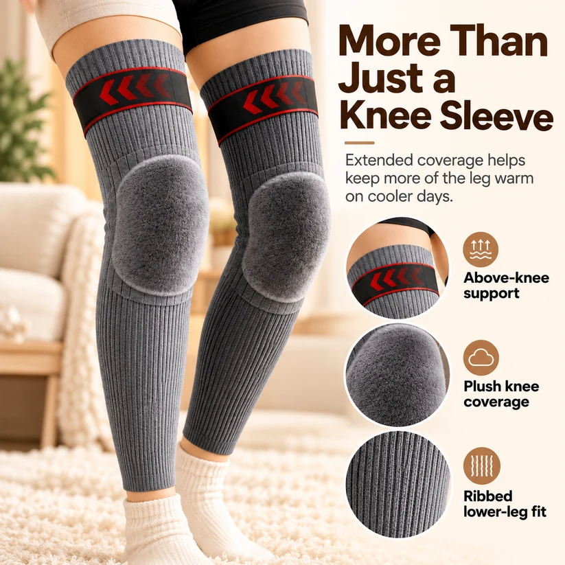 Extended Cashmere-Lined Thermal Knee Warmers – Extra-Long Stay-Put Winter Leg Covers