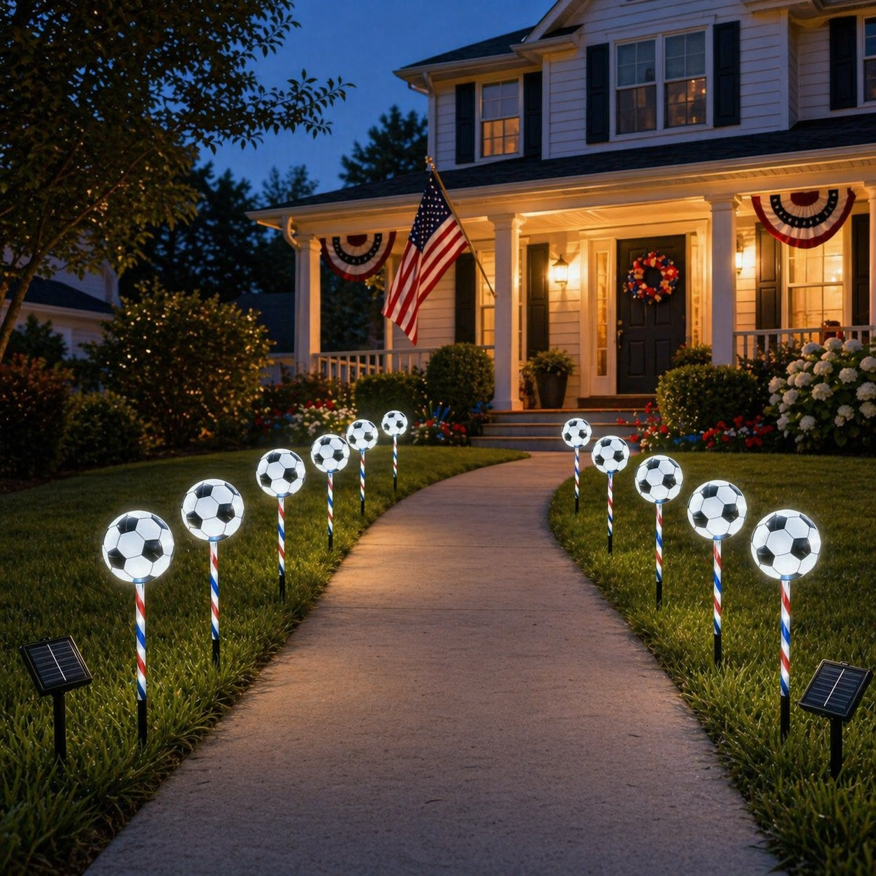 4th of July Outdoor Solar Soccer Pathway Lights