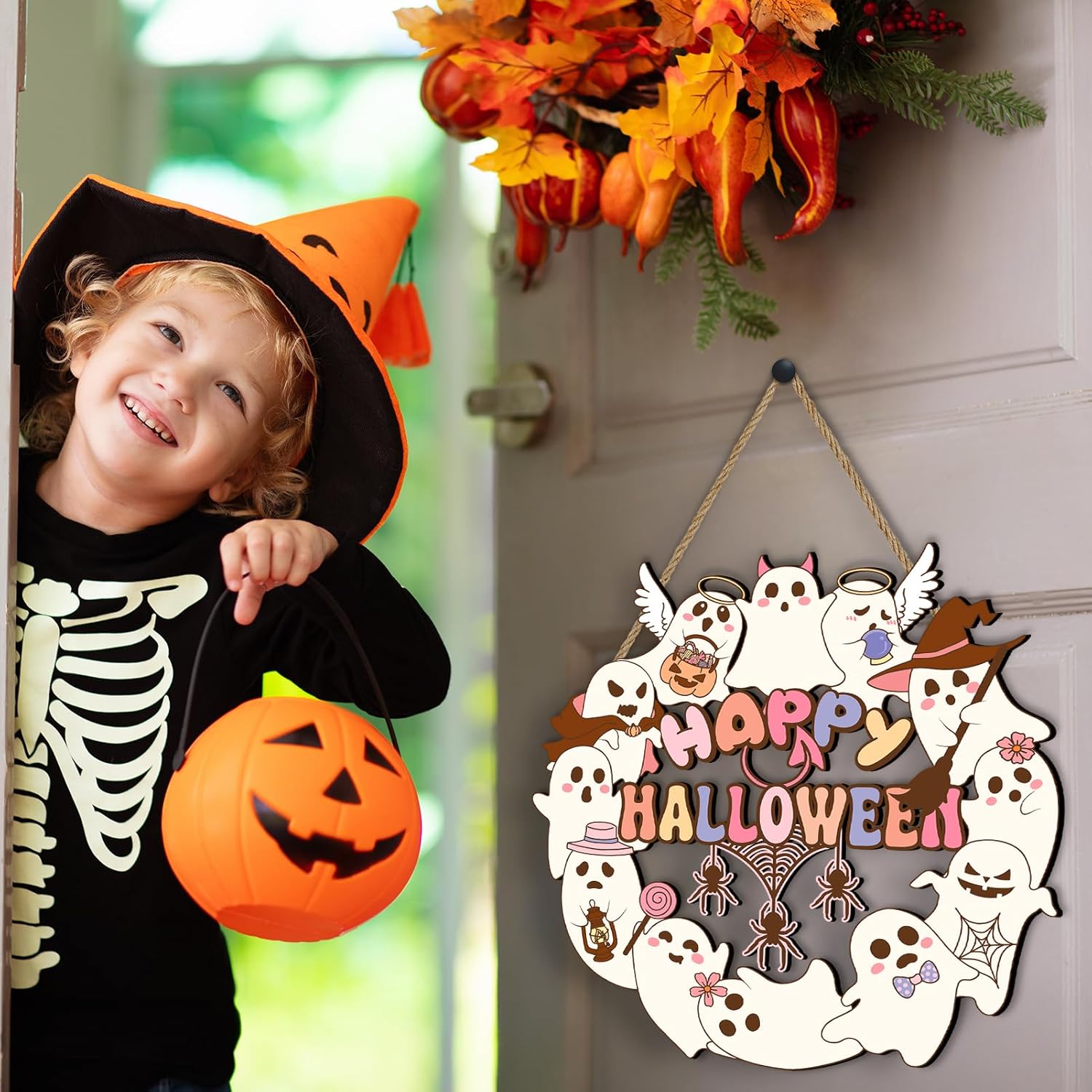 Pink Halloween Door Sign for Front Door Decor 