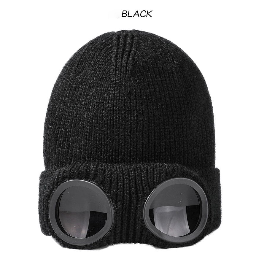 Unisex Solid Color Goggle Lens Design Beanie Hat