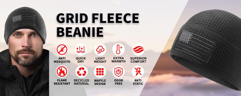 OUTDOOR SHAPING Tactical Military Fleece Beanie, American Flag Embroidery Waffle Watch Cap, Hunting Winter Hat for Men