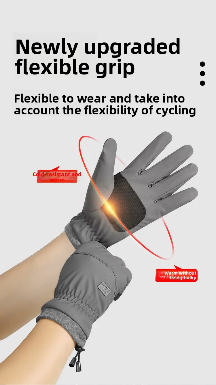 Warm Fleece Lined Thick Winter Motorcycle Gloves Waterproof Non Slip Touch Screen Compatible Men's Cycling Driving Gloves display picture 3