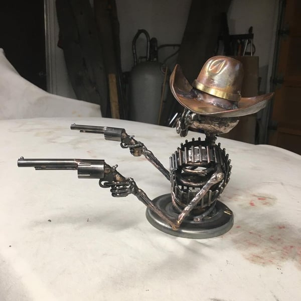 Handmade Cast Cowboy Skull Gunslinger Hood Metal Ornament