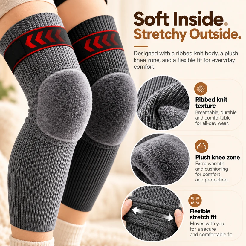 Extended Cashmere-Lined Thermal Knee Warmers – Extra-Long Stay-Put Winter Leg Covers