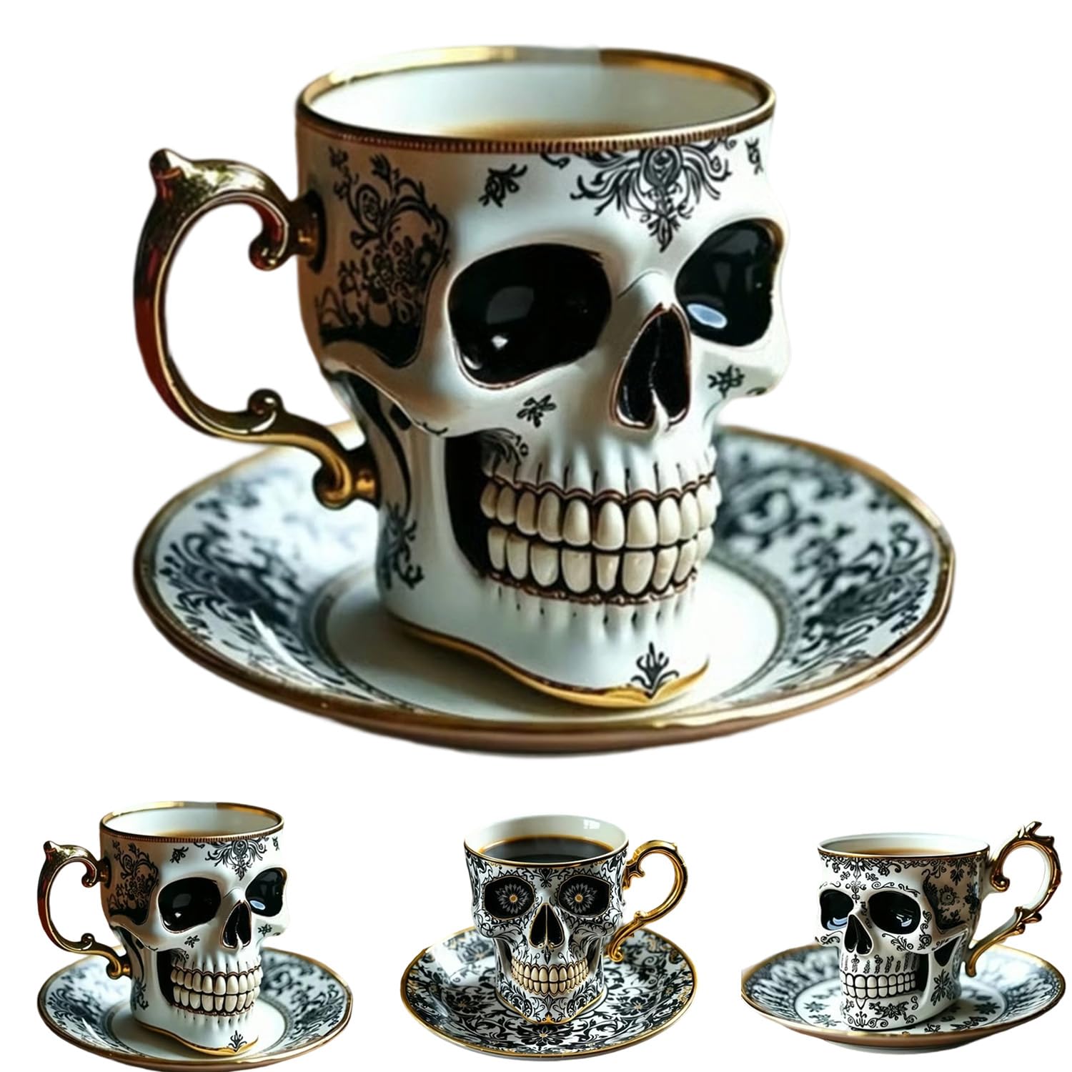Ornate Gold-Trimmed-Skull Coffee Mug