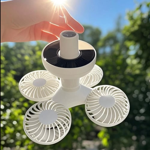Portable Folding Football LED Solar Lantern Fan With Hook