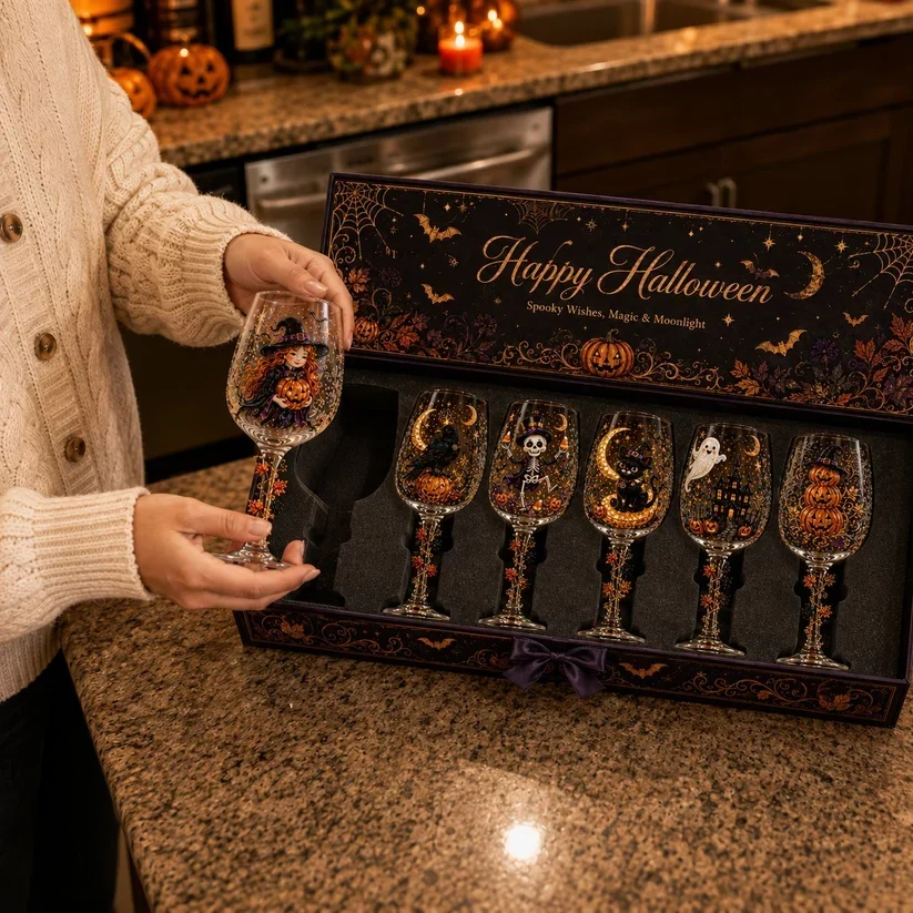 🔥Last day 50% OFF🎁Halloween 3D Wine Glass Collection Gift Box Set✨