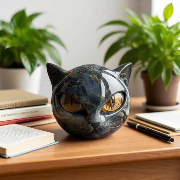 Luxury Black Cat Stone Sculpture – Elegant Home Décor & Gift-Ready Art Piece