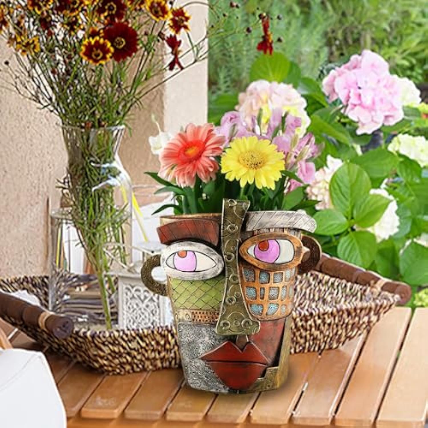 Handmade Picassoo Antique Bronze Abstract Beauty Face Flower Pot