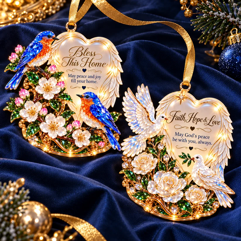 🪽 2026 Angel Wings Heart Christmas Ornaments – Set of 6 Inspirational Holiday Keepsakes