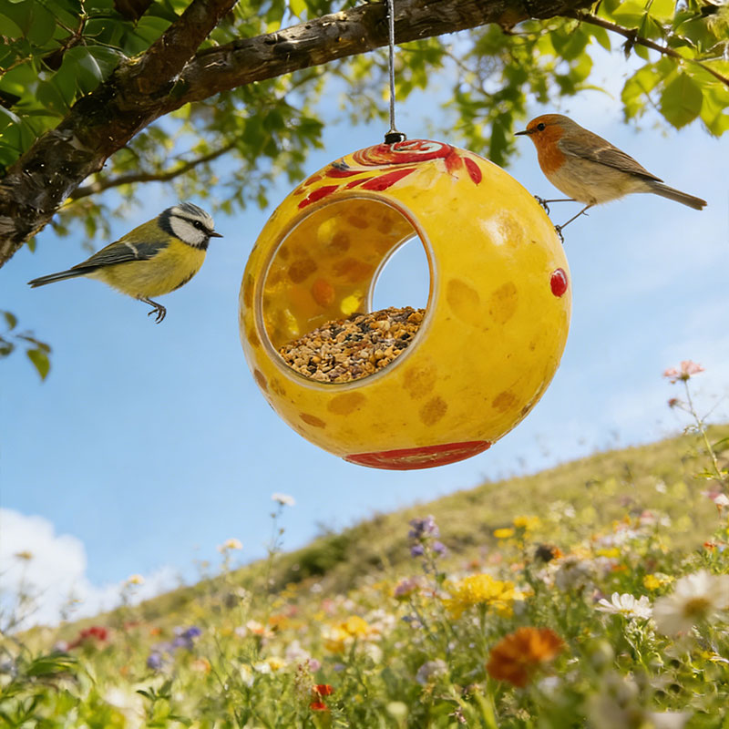 🌈 Handcrafted Glass Hummingbird Feeder – Colorful Garden Accent 🐦✨