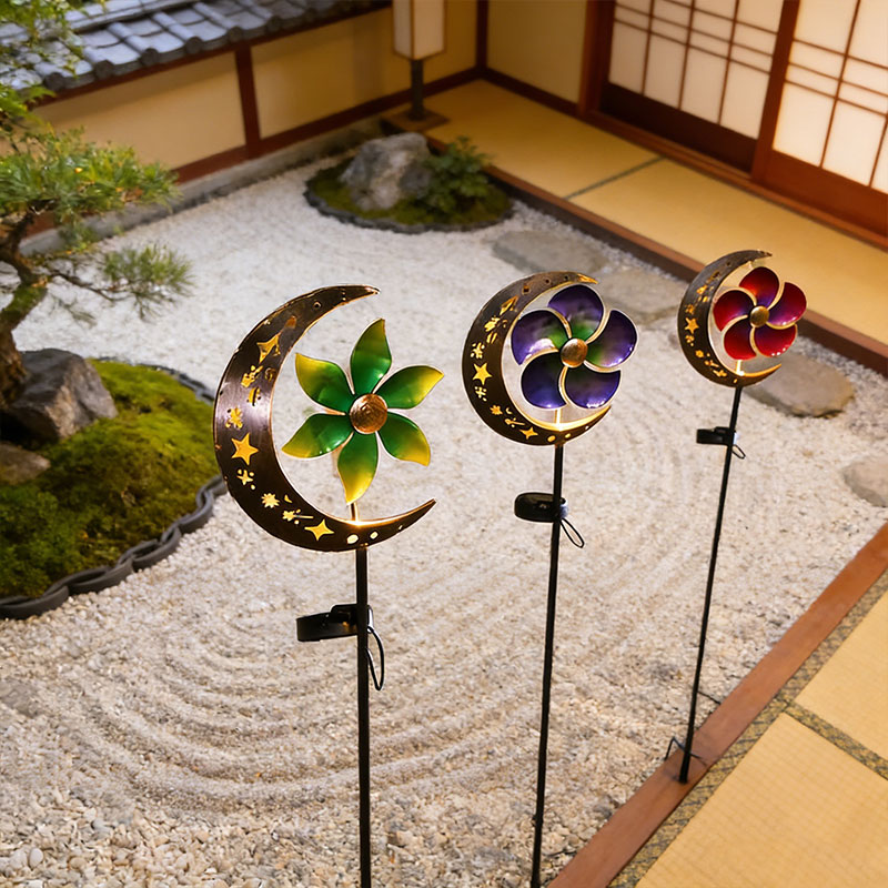 🌙 Moon & Flower Solar Windmill Light – Whimsical Garden Glow ✨