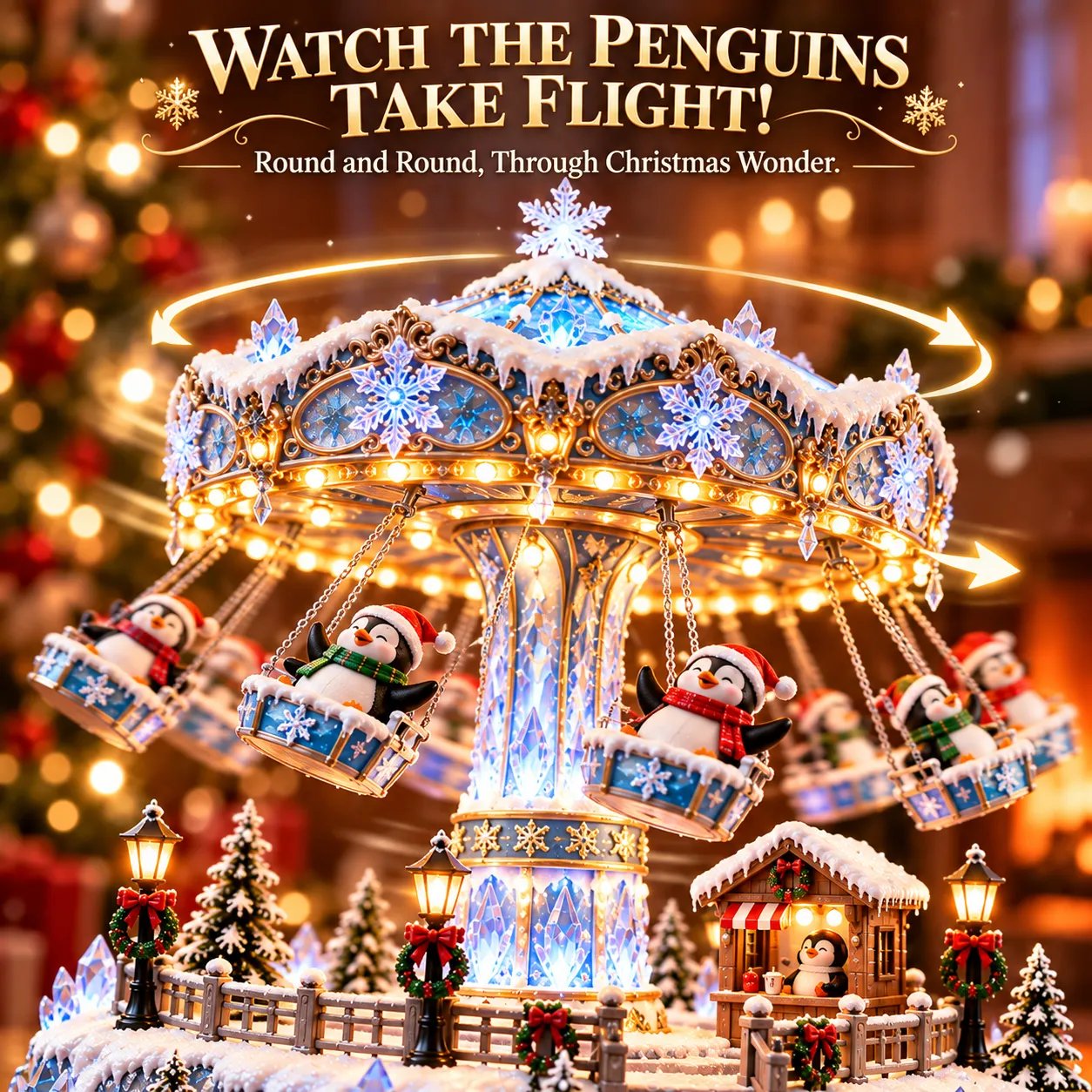 Draaiende pingu&iuml;n kerstschommel carrousel