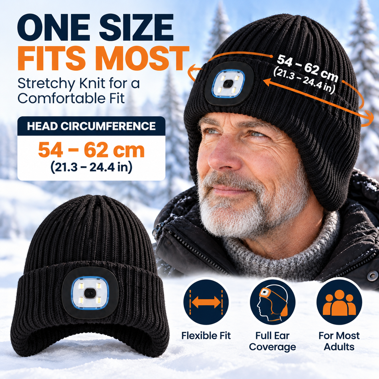 Classic Ribbed LED Beanie with Ear Coverage – USB Rechargeable Hands-Free Light