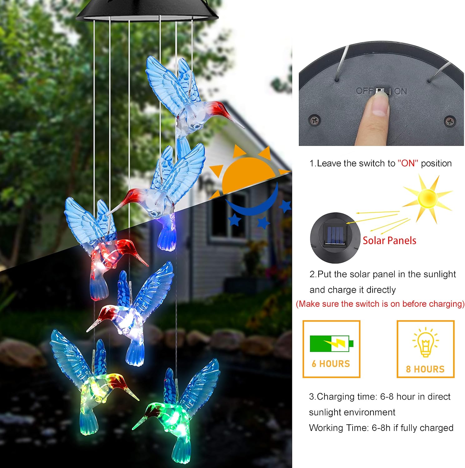 Solar LED Lights Hummingbird Wind Chimes
