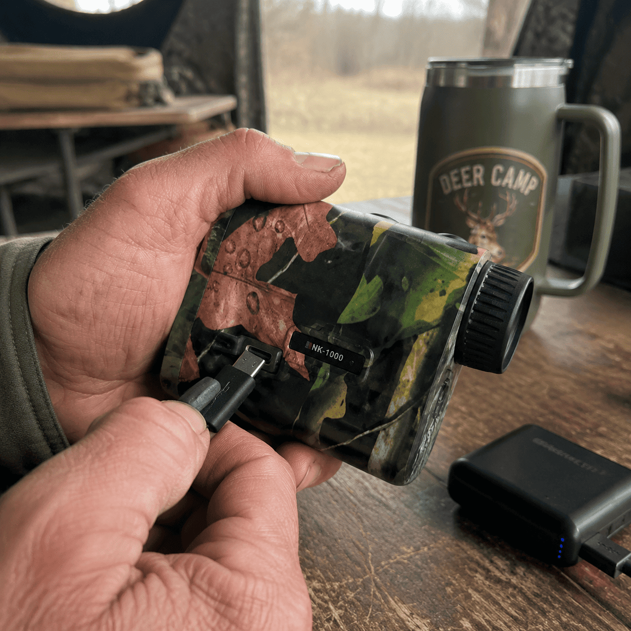 Charging the rangefinder with a USB-C cable