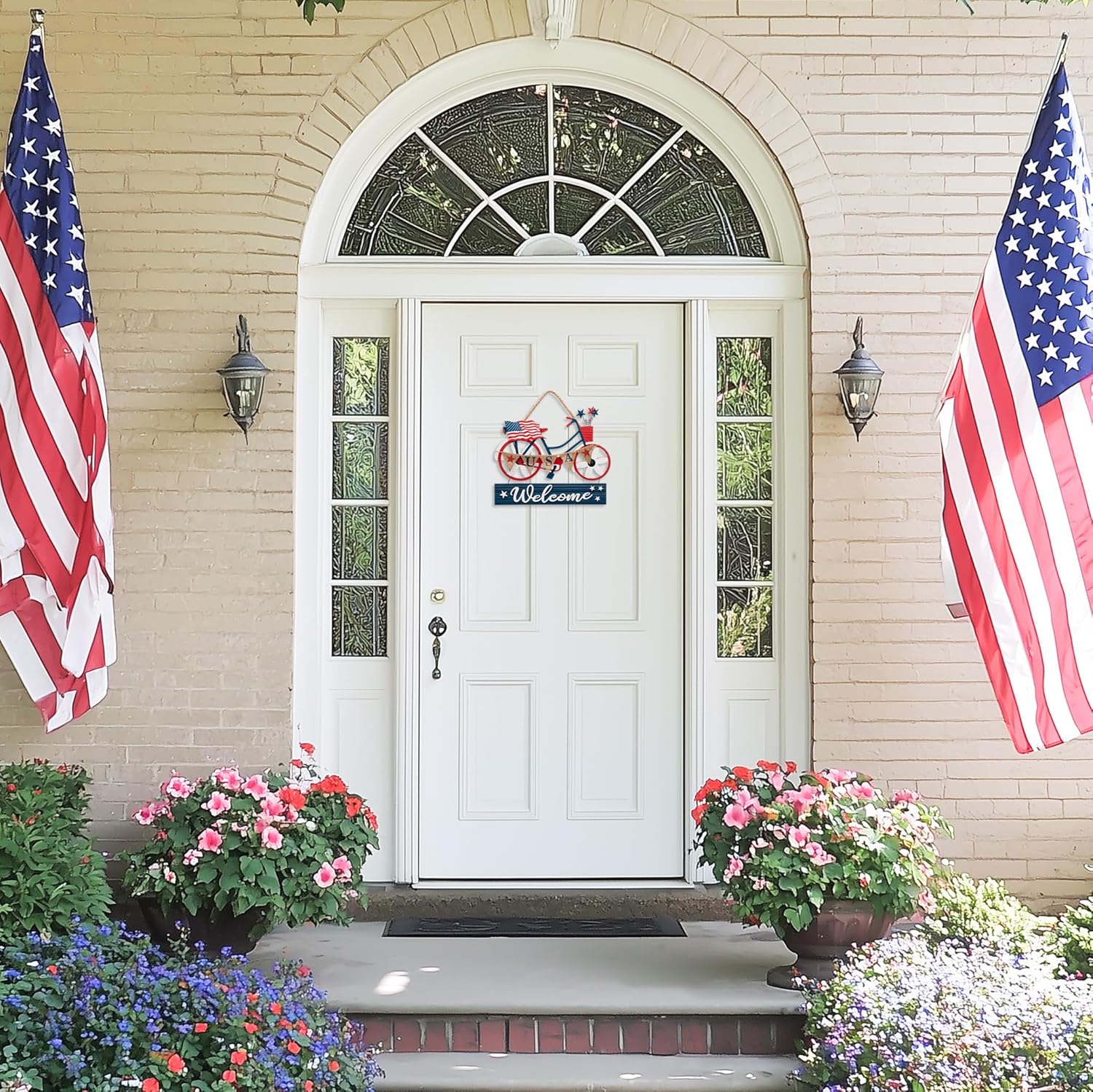 Independence Day Wooden Patriotic Bicycle Sign Logo