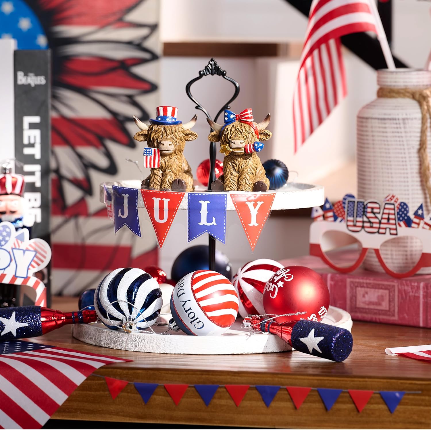 Freedom Herd – Patriotic Highland Cow Decor, Hand-Painted 4th of July & Memorial Day