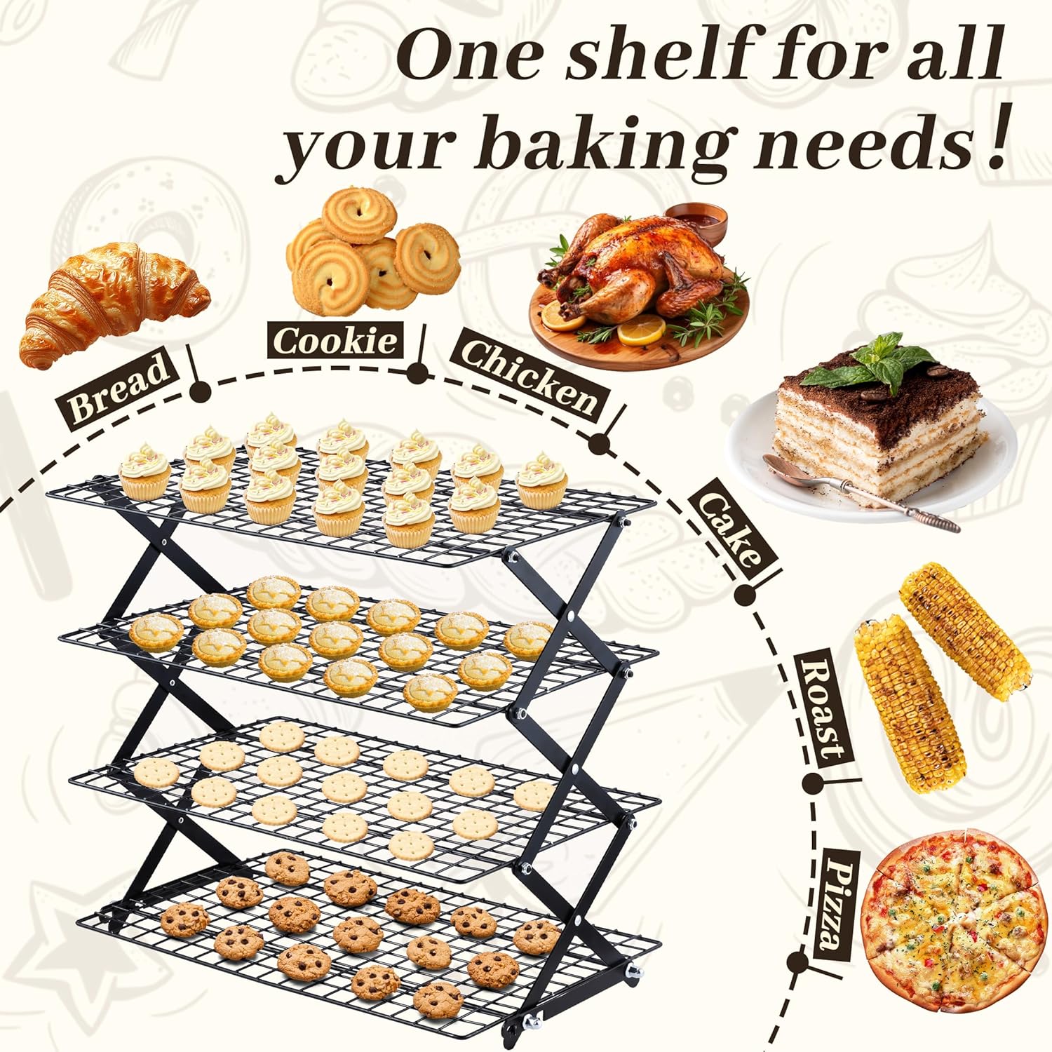 🍪 3/4-Tier Collapsible Cooling Rack – Expand to Bake, Collapse to Save Space!
