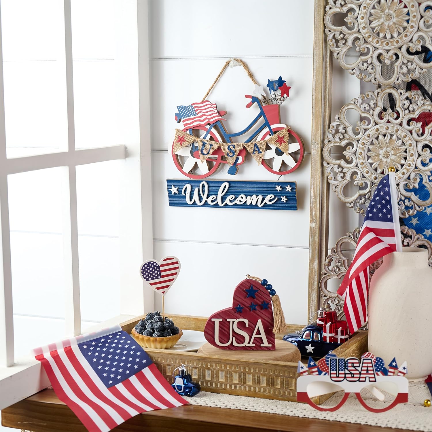 Independence Day Wooden Patriotic Bicycle Sign Logo