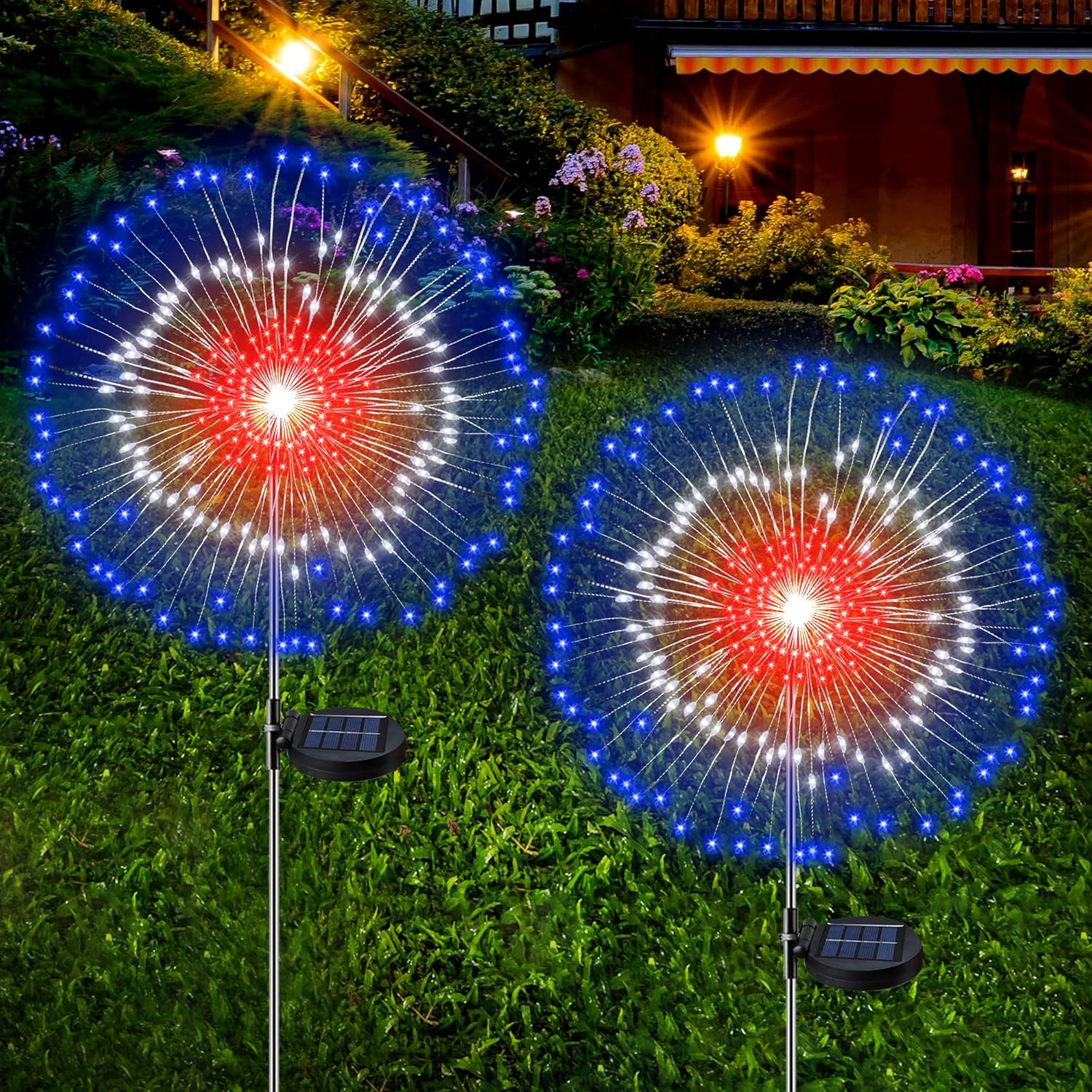 4th of July Decorations Solar Firework Lights(2 Pack)