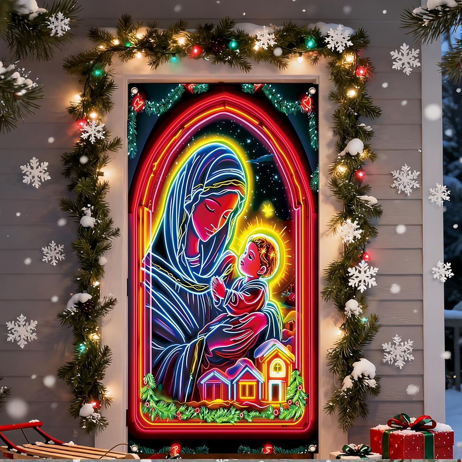 UV Activated Night Glow Fluorescent Christmas Door Cover Party Banner