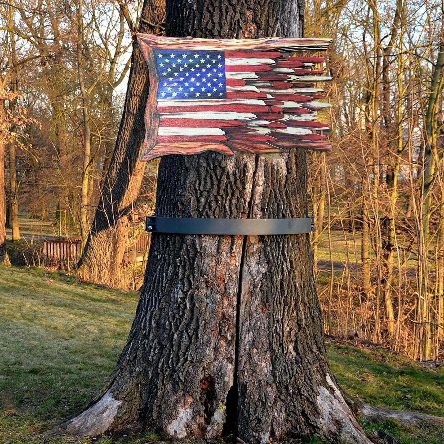 Handmade Wooden 3D Honor US Flag Garden Decoration