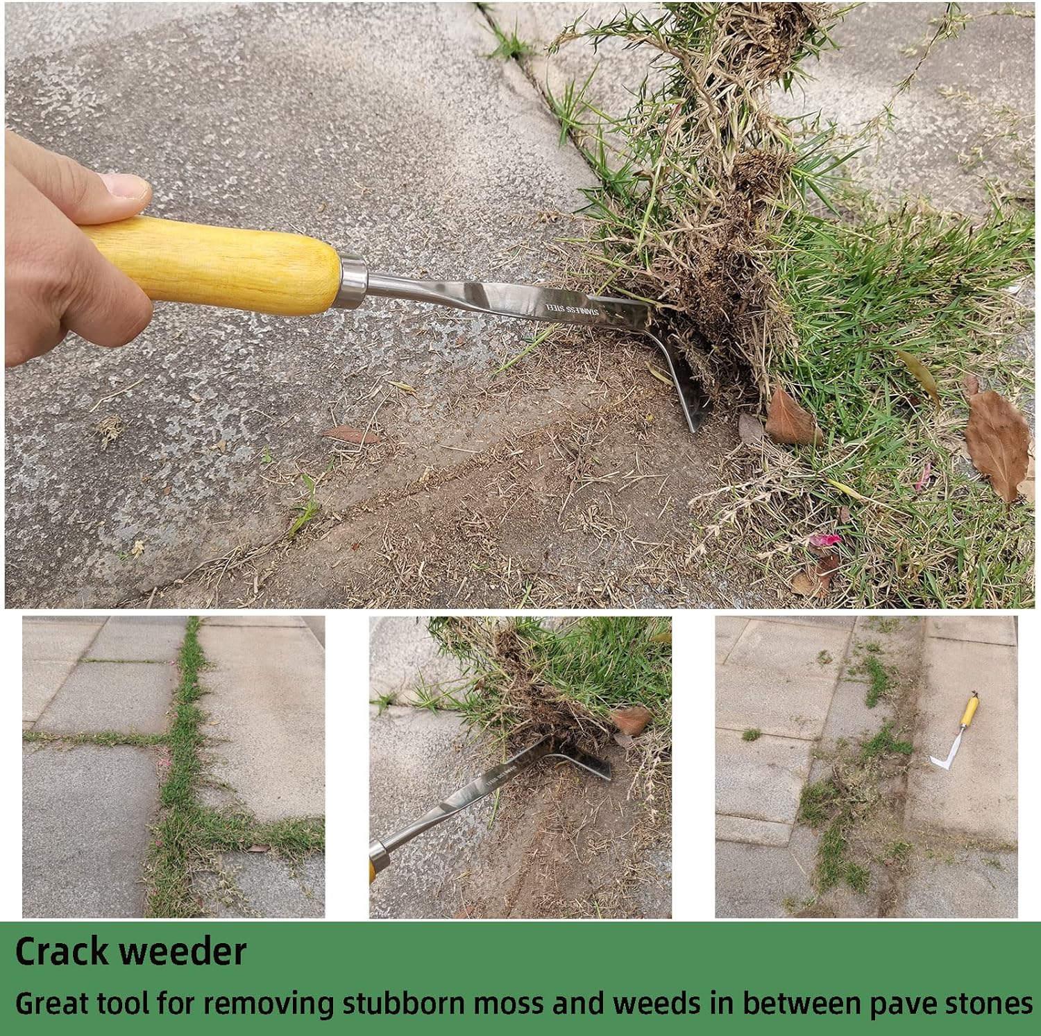 Crevice Weeding Tool Stainless Steel Manual Weeder Beech Handle Gardening Tool