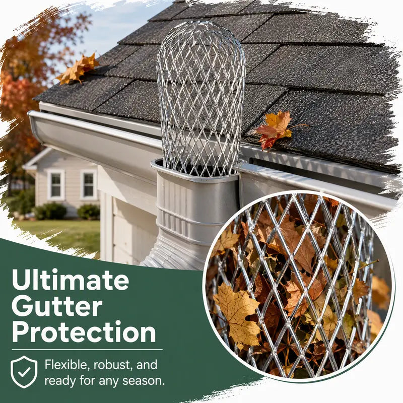 Expandable gutter downspout leaf guard catching leaves