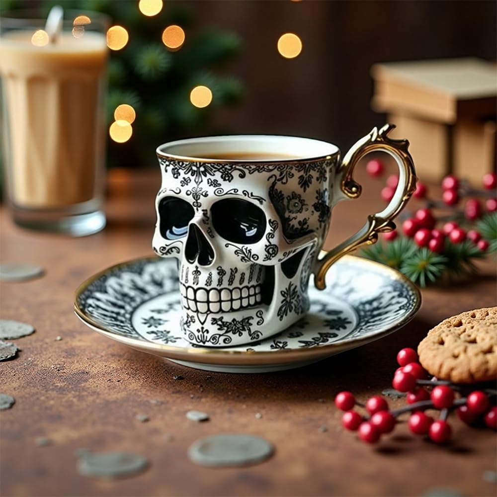 Ornate Gold-Trimmed-Skull Coffee Mug