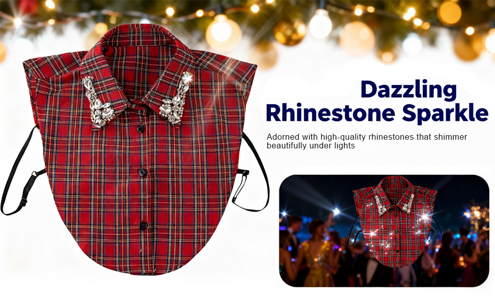 plain rhinestone detachable collar sparkle half top mock blouse collar plaid rhinestone
