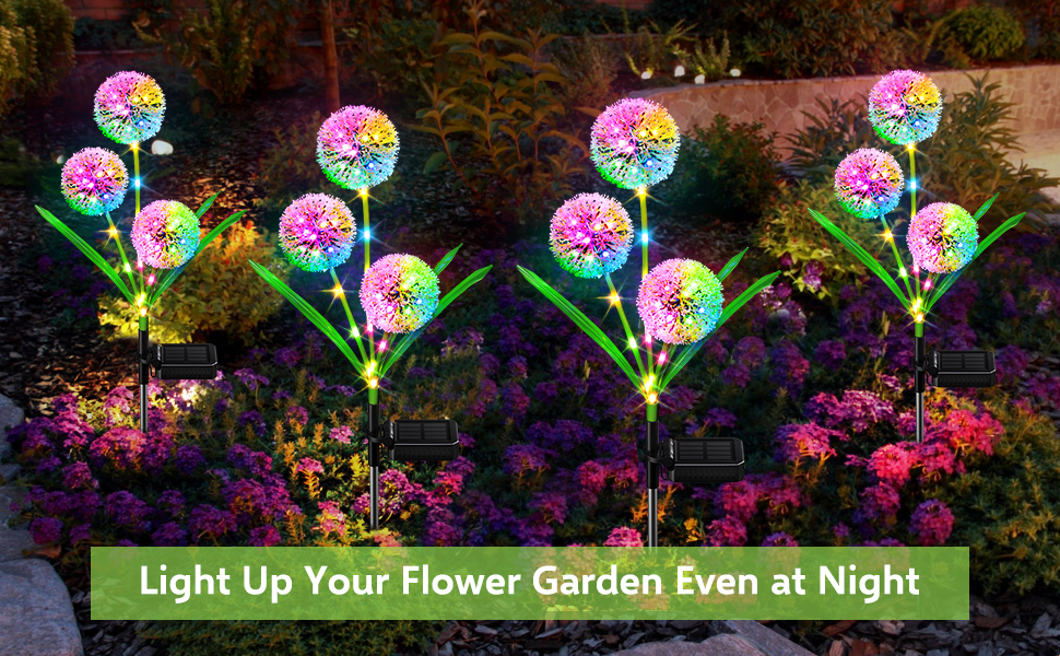 Solar garden lights outdoor waterproof colorful dandelion lights for outside decor