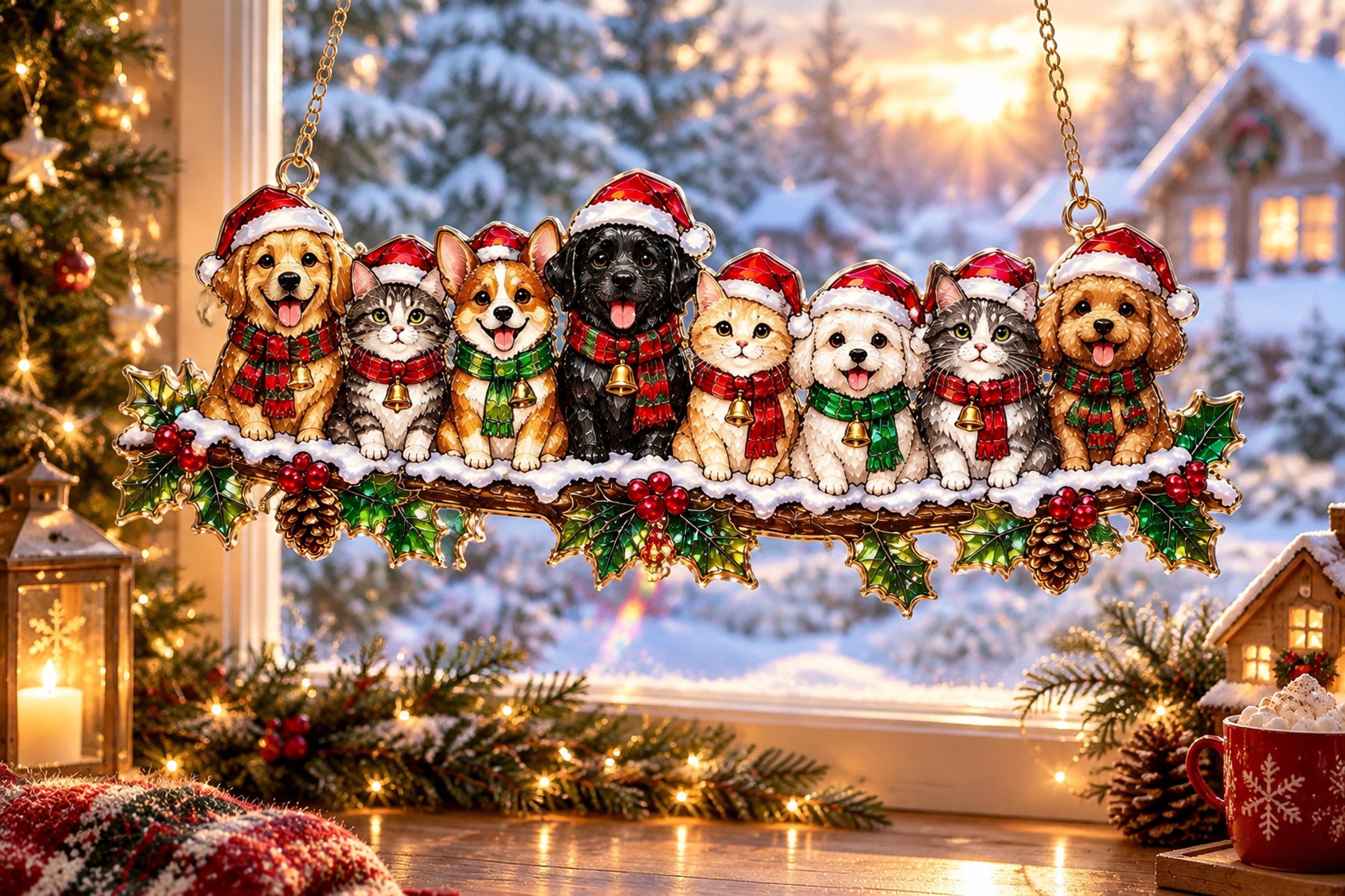 Whimsical Winter Suncatchers holiday pet and animal designs