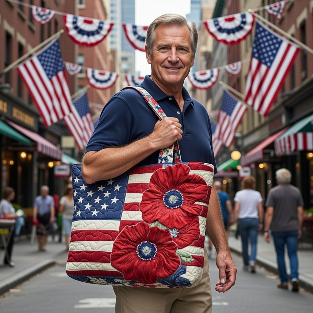 Patriot Poppy Quilted Tote Bag