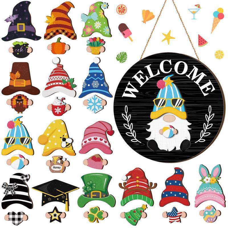 🎉Interchangeable Wooden Gnome Welcome Sign🎈