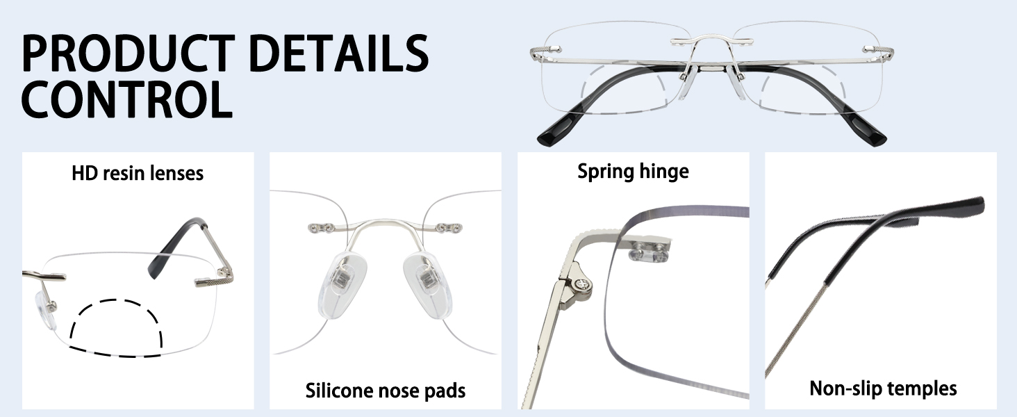 Rimless Bifocal Photochromic Reading Glasses