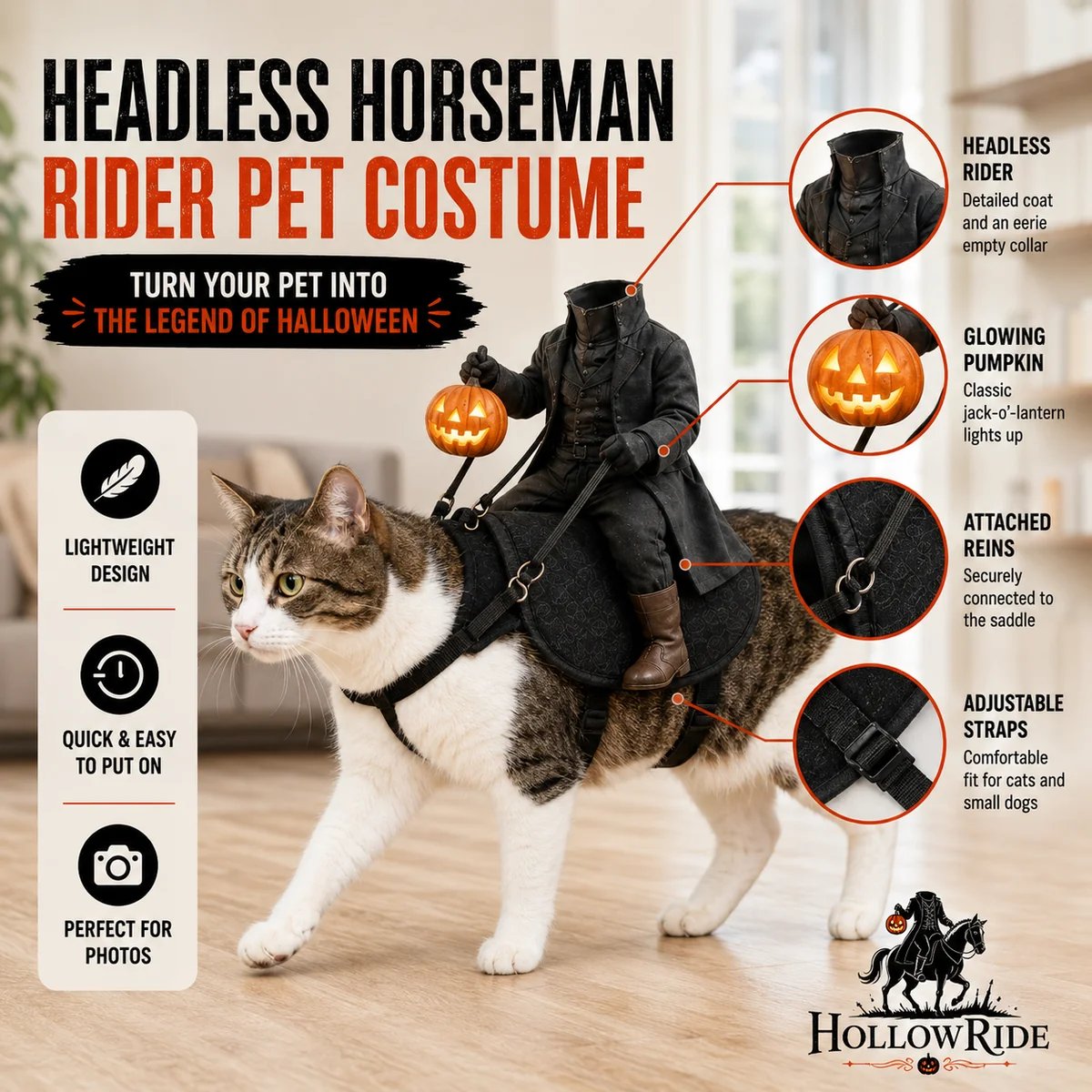 Headless Horseman Rider Pet Costume for cats and small dogs Headless Horseman Rider Pet Costume for cats and small dogs
