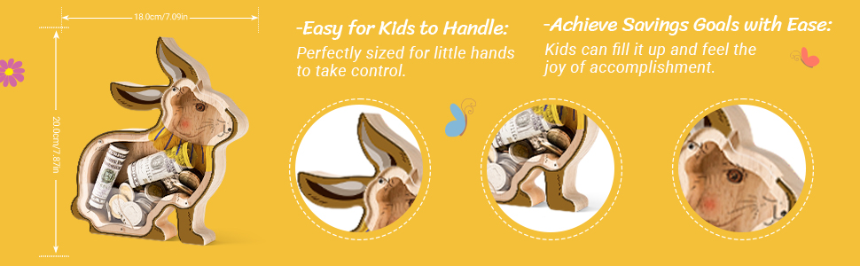 Wooden Bunny Piggy Bank for Kids