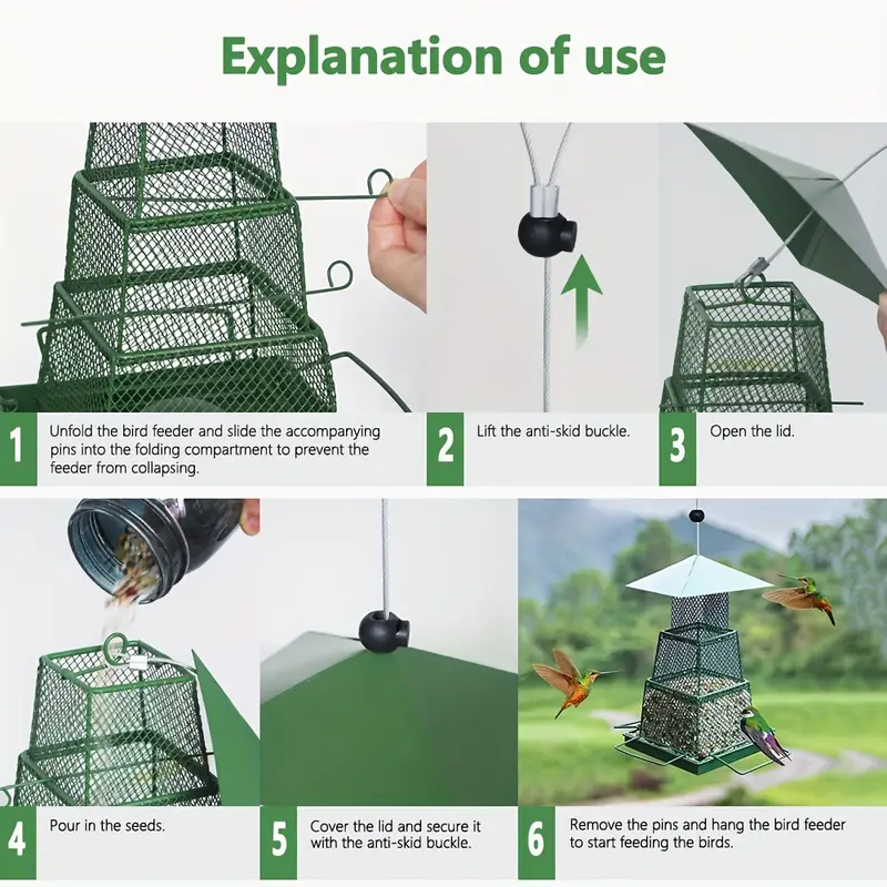 Hanging Bird Feeders Extendable Durable Large Capacity Iron Rain-proof