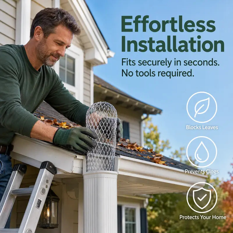 Tool free expandable gutter downspout strainer installation