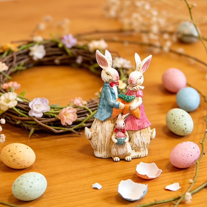 🐰 Easter Bunny Family Figurines – Rustic Resin Spring Decor 🥕✨