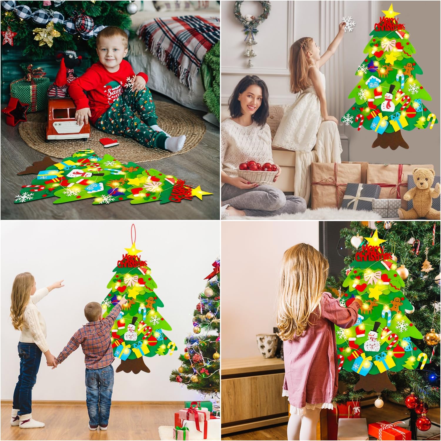 DIY Lighted Felt Christmas Tree Set Kids Gift