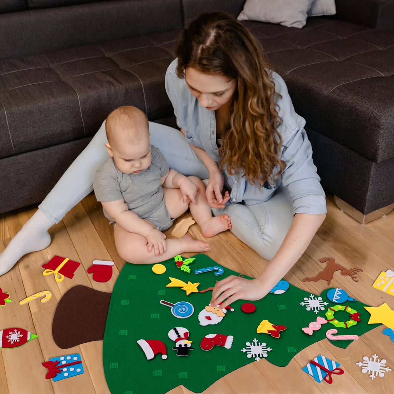 DIY Lighted Felt Christmas Tree Set Kids Gift