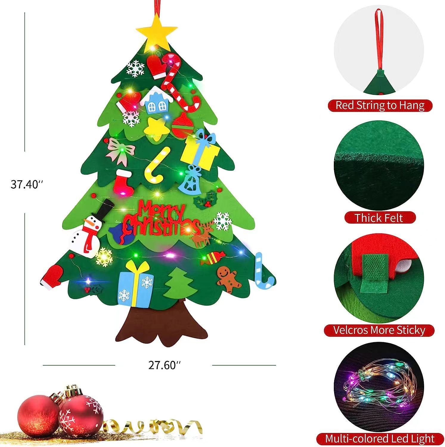 DIY Lighted Felt Christmas Tree Set Kids Gift