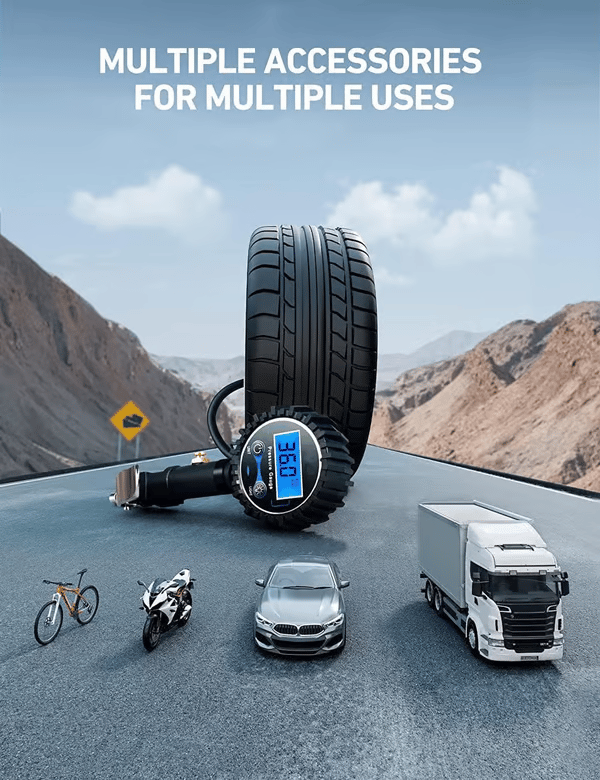 🏎️ Digital Tire Inflator with Pressure Gauge